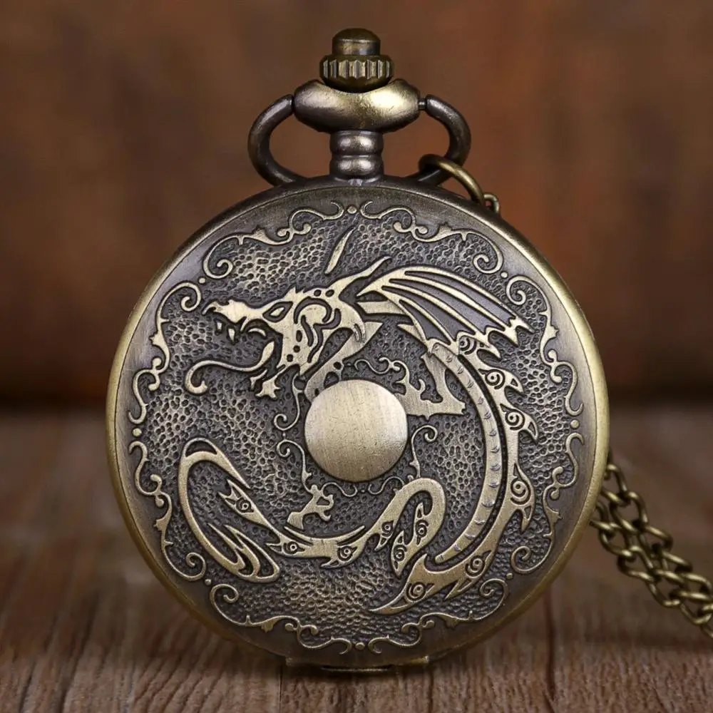 

Hot Sale Chinese Dragon Design Bronze Quartz Pocket Watches Retro Men Women Pocket Watches Necklack Chain Pendant Gifts