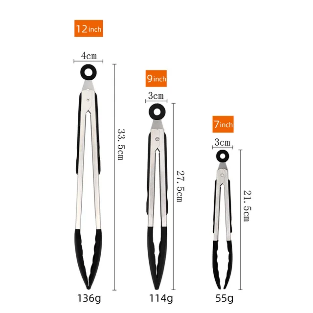 Élelmiszer -Klip Főző Fogók Szilikon Fogantyú Rozsdamentes Acél Fej Steak Saláta Tálaló Barbecue - Image 3