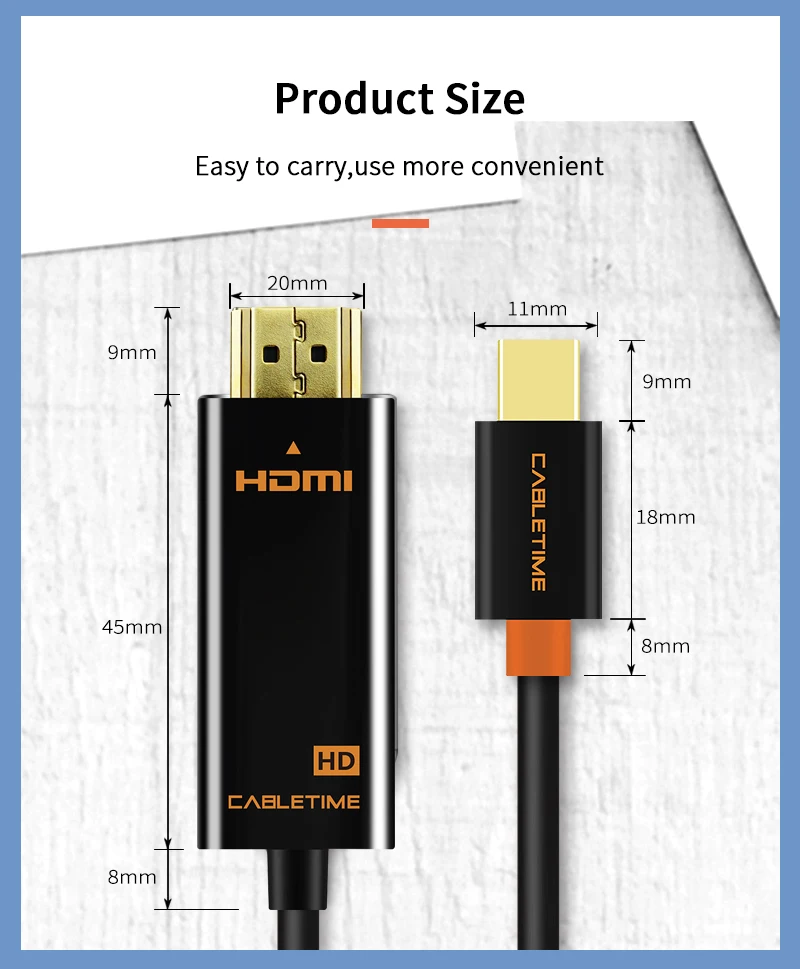 CABLETIME Новое поступление Thunderbolt 4K Mini DisplayPort Адаптер DP к HDMI DP кабель для 1080P ТВ компьютер MacBook C056