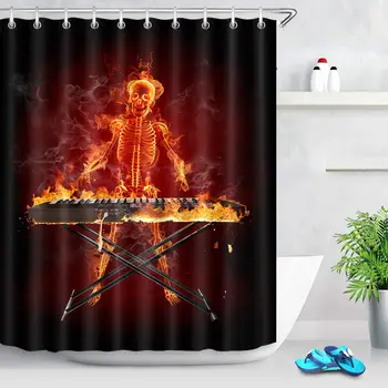 

Cool Skull Shower Curtain,Burn Skeleton Play Piano Artwork Unique Music Shower Curtains for Bathroom, Inch Waterpoof Polyester