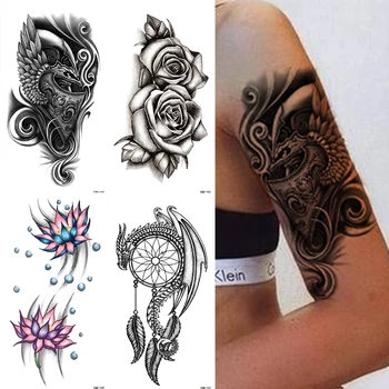 

1Sheet Waterproof Temporary Tattoo Sticker Mask Warrior Skull Owl Flash Tattoos Body Art Arm Fake Sleeve Tatoo Women Men