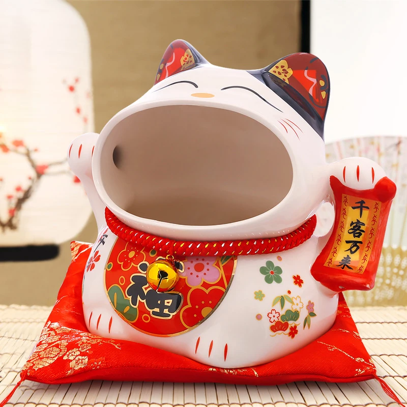 

8 дюймов Керамика манэки-нэко \ коробка конфет Lucky Cat Копилка фигурка кошки на удачу для хранения закуски Jar