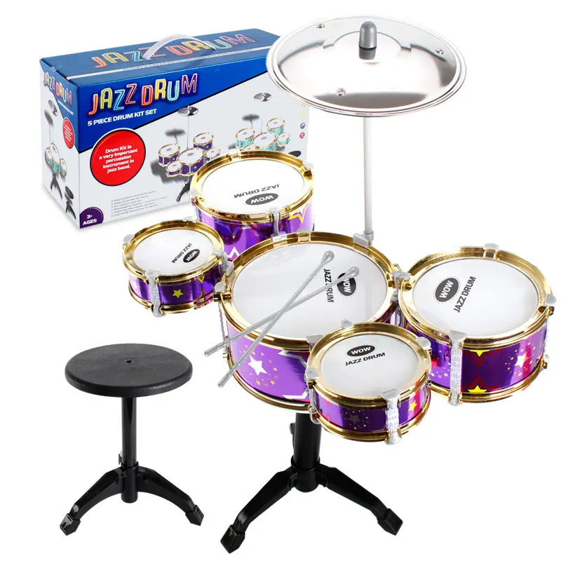 

A Generation of Fat Children Large Size Five Drum Kit with Chair Model Jazz Drum Children Musical Instrument Packages