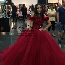 Красный сладкий 16 Бальные платья бальное платье с открытыми плечами 3D цветы размера плюс дешевые дебютанты Vestidos 15 Anos Выпускные платья