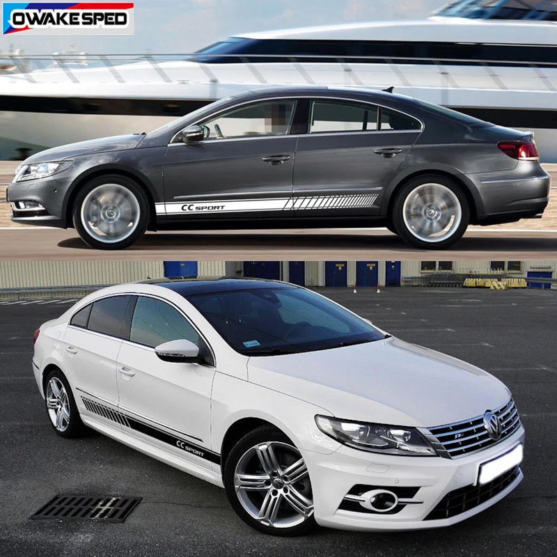 Racing Sport Stripes Car Door Side Skirt Sticker For Volkswagen-Passat CC FSI TSI Auto Body Decor Vinyl Decals Accessories (3)