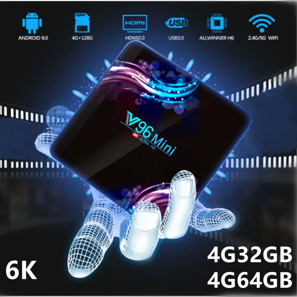 Android ТВ коробка 9 0 4 ГБ 32 64 V96Mini 6K Allwinner H6 медиаплеер WiFi 2 4G &amp 5G Смарт Play Store Декодер