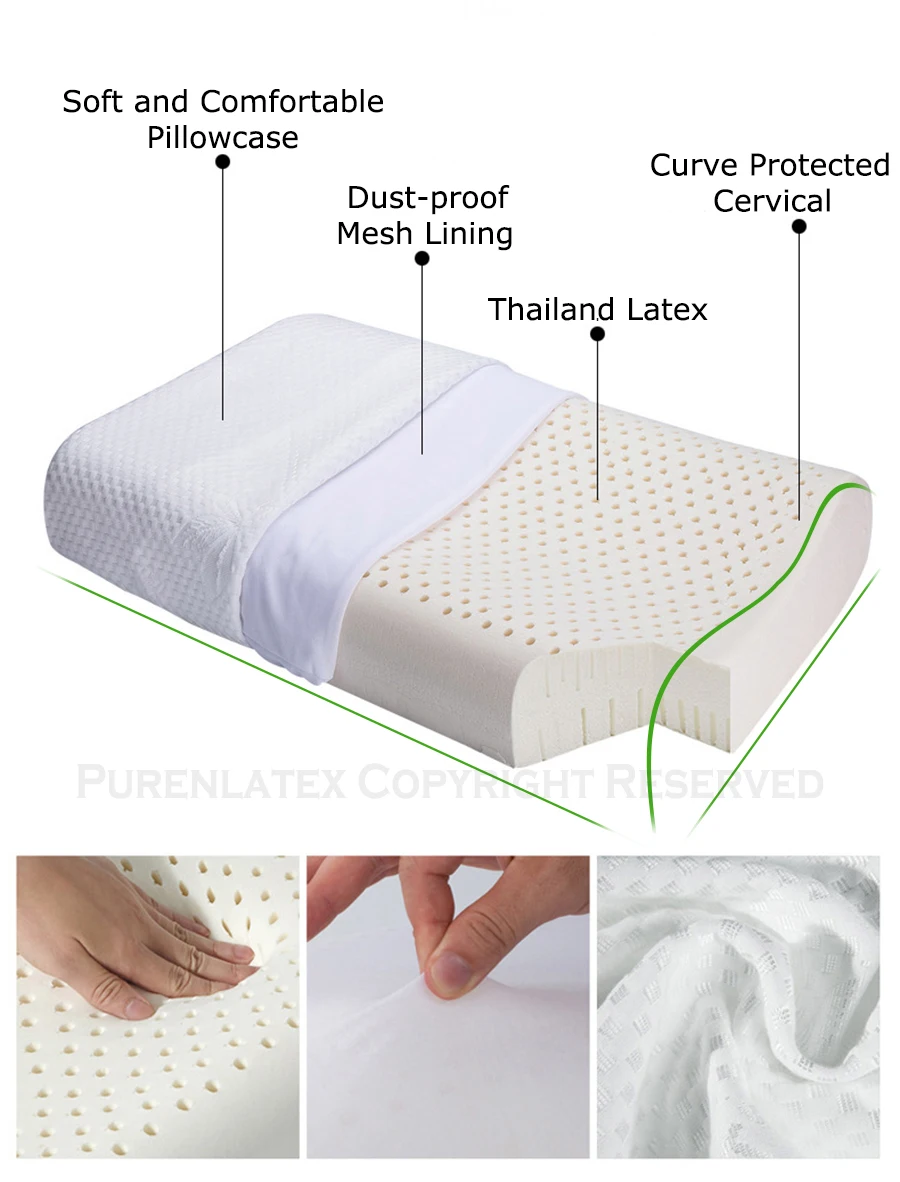 PurenLatex 50x30 Thailand Pure Natural Latex Pillow Spine Neck Protective Student Kid Teenager Cervical Pillow Orthopedic Pillow-xq (9)