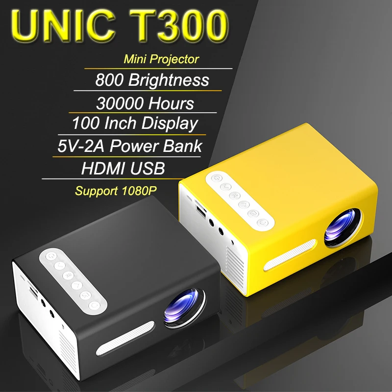 UNIC T300 LED Mini Projector Home Theater Media Audio Player support 1080P Video Pocket Portable Projektor VS YG300 Proyector HD |