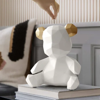 

Piggy Bank Teddy Bear Figurines Money Box Gift Wedding Storage Box Money for Children Coins Holders Box Kids Toy Coin Bank Resin