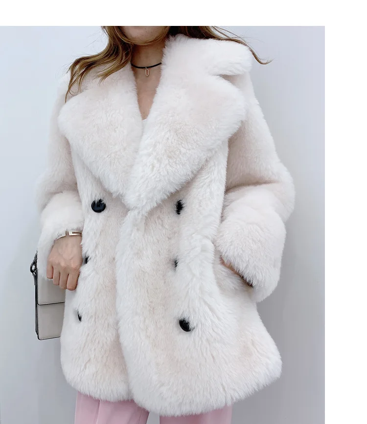 women coat real fur sheep shearing outerwear turn-down collar jacket thick warm lamb fur clothing winter parka