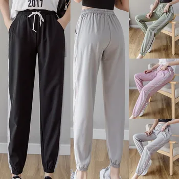 

2020 Pants For Women Casual Sport Pants Side Mesh Sweatpant Thin Breathable Strap Design Nine Point Pants Spodnie Damskie #28