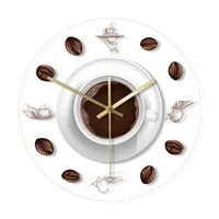 Coffee Hand Coffee Beans Wall Clock with LED Backlight Modern Design Cafe Coffee Mug Reloj De Pared Kitchen Acrylic Wall Watch 1