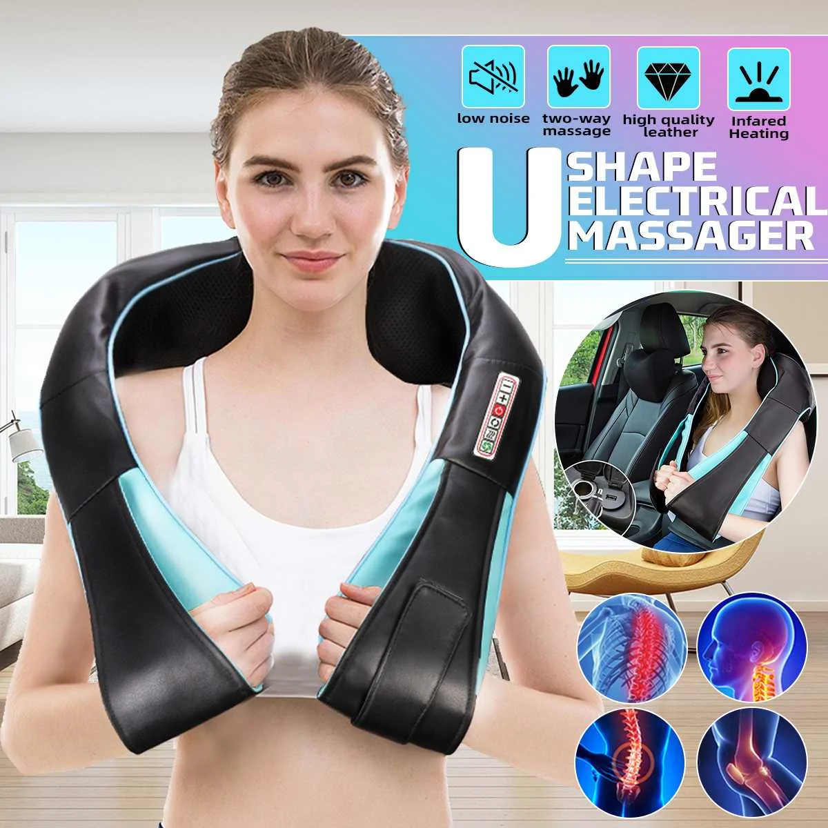 

Home Car U Shape Electrical Shiatsu Back Neck Shoulder Body Massager Infrared Heated Kneading Car/Home Massagem