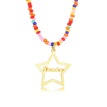 

Personalised Name Necklace Letter Custom Charm Beads Chain Link Adjustable Star Choker Necklace Any Font