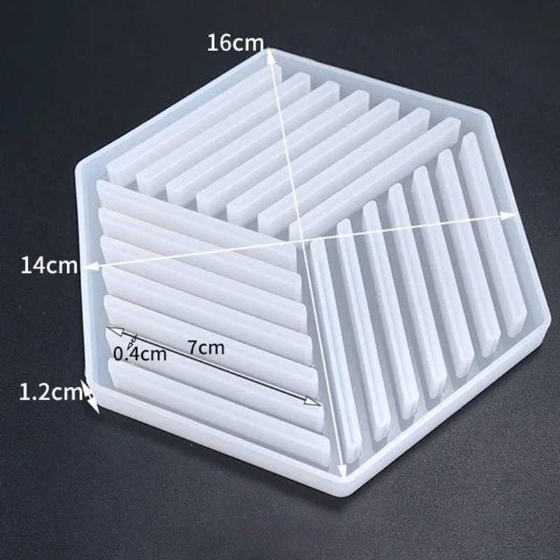 New Silicone Hexagon Shaped Coaster Mold Resin Epoxy Casting Mold DIY Striped Triangle Hollow Coaster Pad Mold Handcraft  Tool