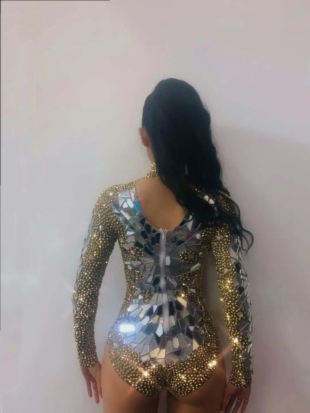 Women Rhinestones Mirrors Bodysuit Jumpsuit Dancer Singer Stage