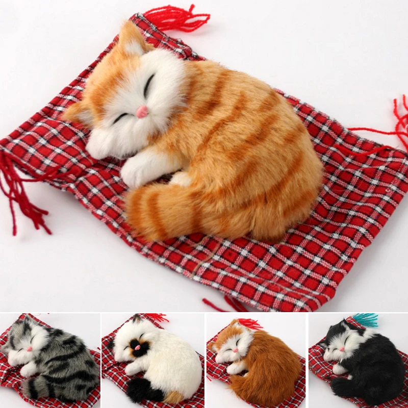 juguete de animales de simulación regalo de cumpleaños Muñecas de pelo Real para gatos mascota electrónica adornos Gato de peluche para niños 