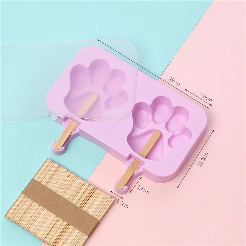 Силиконовая милая форма для мороженого с крышкой Diy Мороженица с 100x Деревянными Палочками, 2 шт