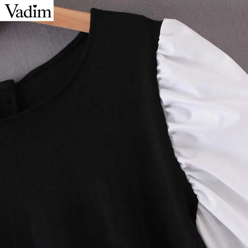 Vadim женские стильные Лоскутные базовые блузки эластичные длинные рубашки с буфами на рукавах Женские повседневные шикарные топы blusas mujer LB765
