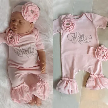 

Pudcoco Girl Jumpsuits 3D Flower Pink Newborn Baby Girls Flower Romper Jumpsuit Headband Fall Outfits Clothes Set