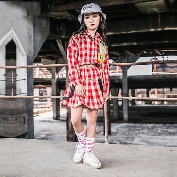 

Children Street Dance Costume Girls Hip Hop Skirt Kids Jazz Dance Performance Clothing Korean Version Autumn Dress DQL2441