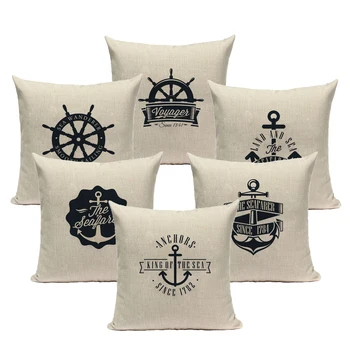 

Throw Pillow Case Beige Pillowcase Modern Nautical Style Theme 45*45 40*40 Marine Home Decor Fur Linen Cushion Cover