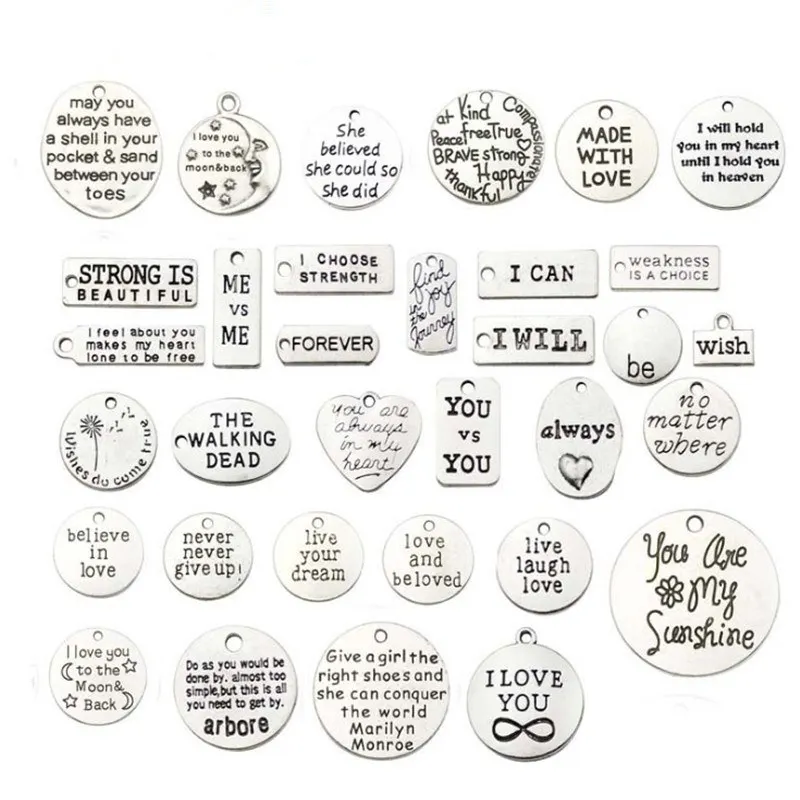 

31pcs Silver Color letter I Love you Square Round Charms Pendant For Jewelry Making Findings Bracelets Handmade Accessorie