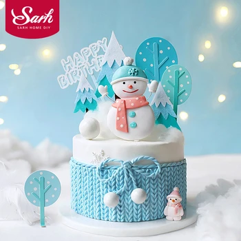 Сине-белые фон с изображением зимы снеговика Merry Топпер на Рождественский торт для снежинки Рождество вечерние украшения выпечки десертов ...