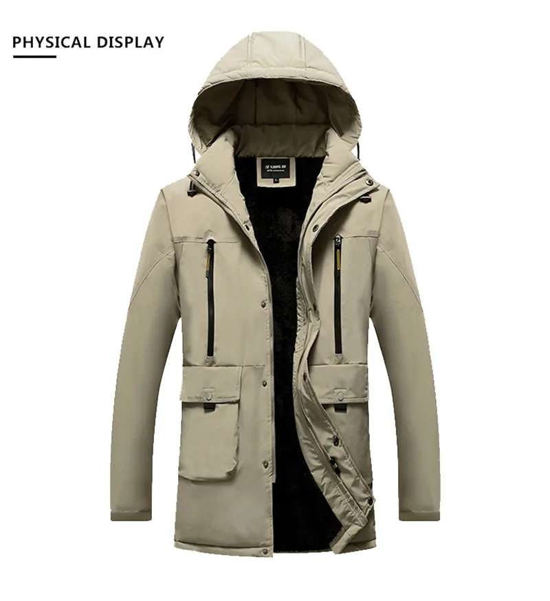 Зимняя мужская куртка средней длины, Куртка карго, толстые бархатные парки, мужская одежда, повседневные теплые стеганые пальто, новая мужская верхняя одежда