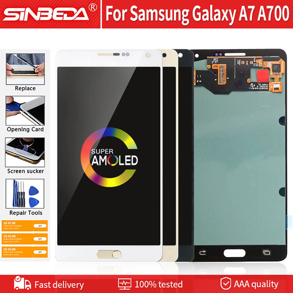 ЖК дисплей AMOLED 5 дюйма для SAMSUNG A700 сенсорный экран A7 2015 A700F Samsung Galaxy A700H A700S A700K|Экраны