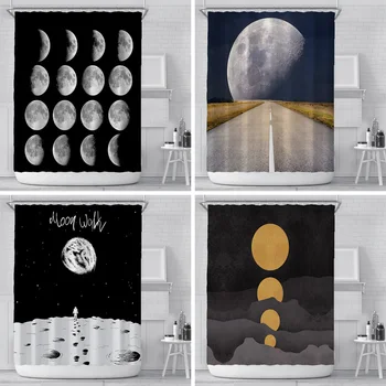 

Moon surface Print Shower Curtain 4 Piece Carpet Cover Toilet Cover Bath Mat Pad Set Bathroom Curtain with 12 Hooks