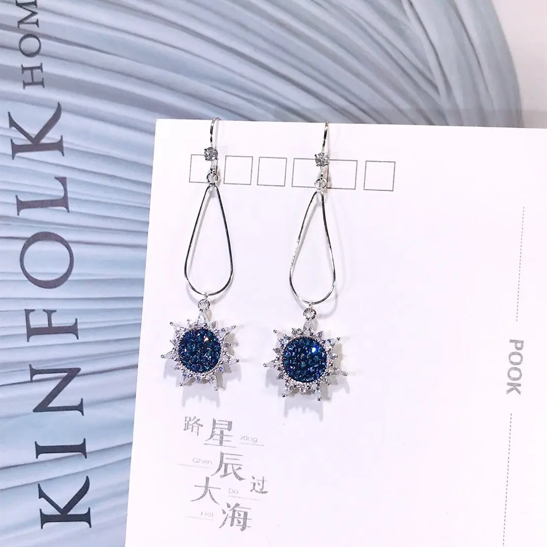 

925 Sterling Silver Jewelry Earrings Simple Sun Flower Drop Earrings for Women Jewelry Gift