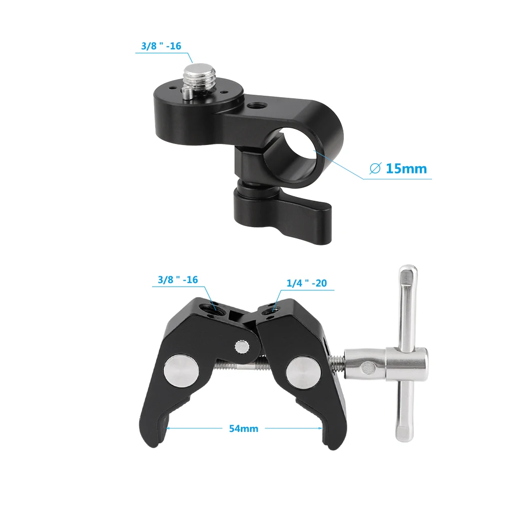 CAMVATE Super Crab Clamp With 15mm Single Rod Clamp For Microphone Support Holder, Magic Arm, Monitor Support,15mm Rod Mounting