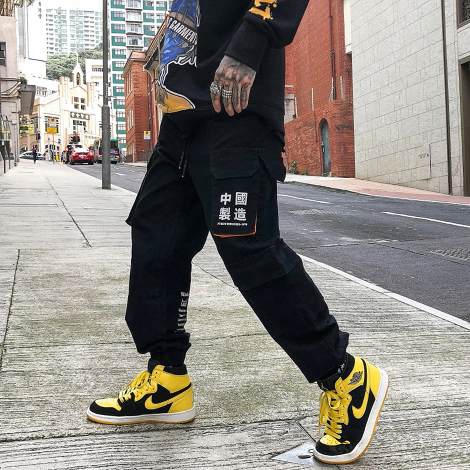 Aelfric Eden Letter Printed Pockets Mens Harem Cargo Pants Fashion Harajuku Hip Hop Casual Streetwear Male Joggers Trousers