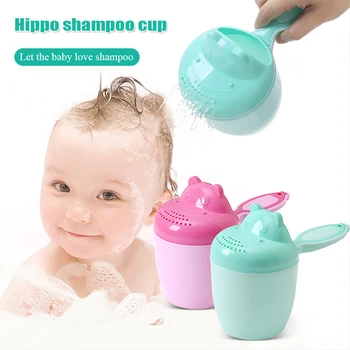 

2020 Baby Shower Shampoo Cup Newborn Cute New Simple Kid Bear Bathing Each Toy Baby Care Water Spoon Bath Wash Cup For 2 Color