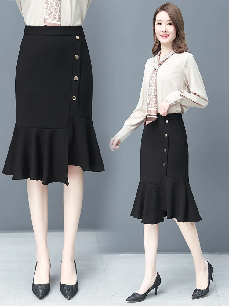 

Mid-length Skirt Women's 2020 New Style Spring And Autumn High-waisted Sheath Pleated Irregular Fishtail A- line Short Dress