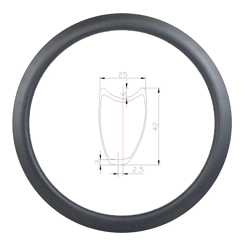 

340g 700c 42mm asymmetric road disc carbon rim tubular 25mm wide U shape disk brake wheel UD 3K matte glossy 20H 24H 28H 32H 36H