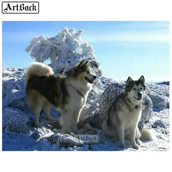 

5d diy diamond painting dog snow winter landscape diamond mosaic animal full square & round diamond embroidery crafts