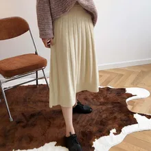 Huapate, осень, Женская юбка, повседневная, Вязанная, плиссированная, утолщенная, свободная, высокая талия, подходит для женщин, Jupe