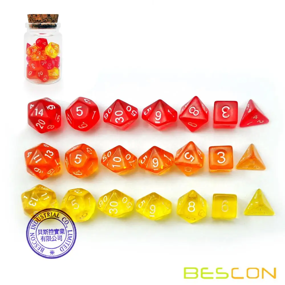 Bescon Mini Dice Gem Set 21pcs -21 Gem Mini Polyhedral Dice, 3 colors in Complete Set of 7, Miniature 10MM Dice Size 2