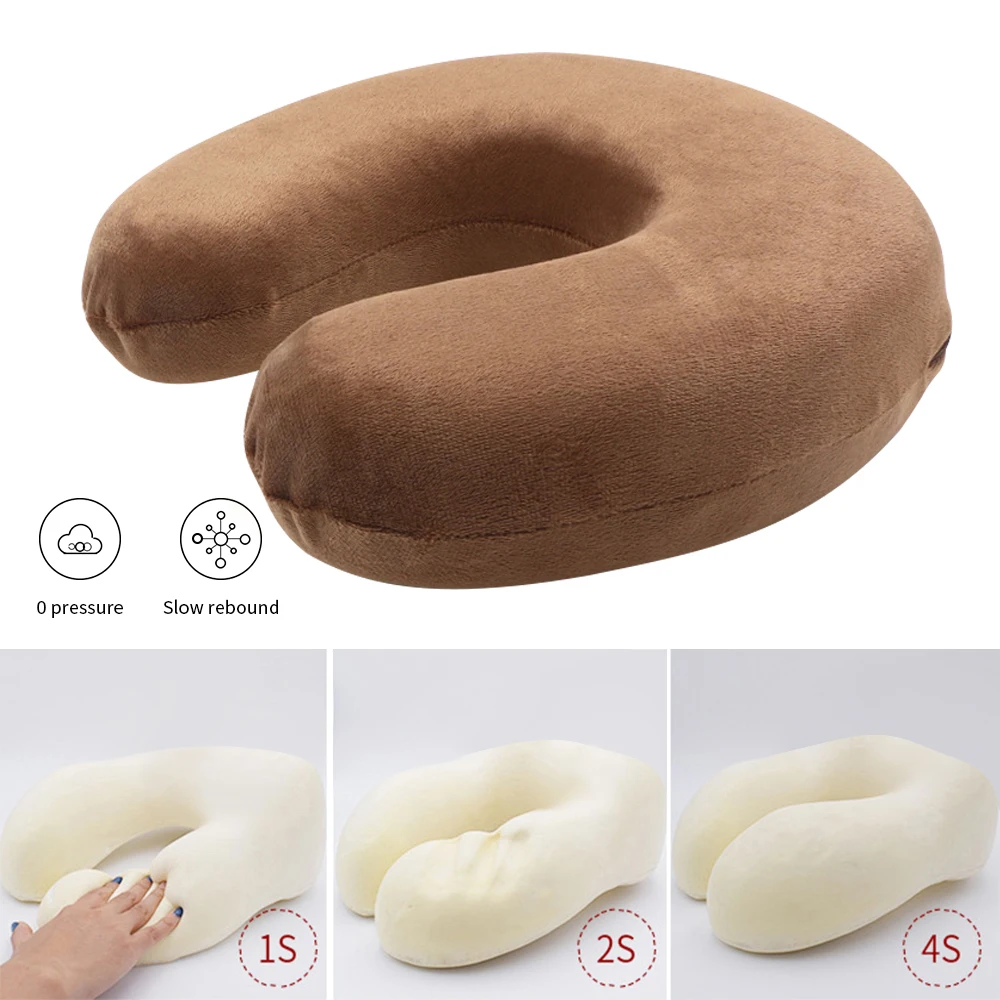 U Shaped Bed Sleep Memory Pillow Travel Pillow Air Cushion Inflatable Double Sided Flocking Cushion Car Plane Hotel Head Rest