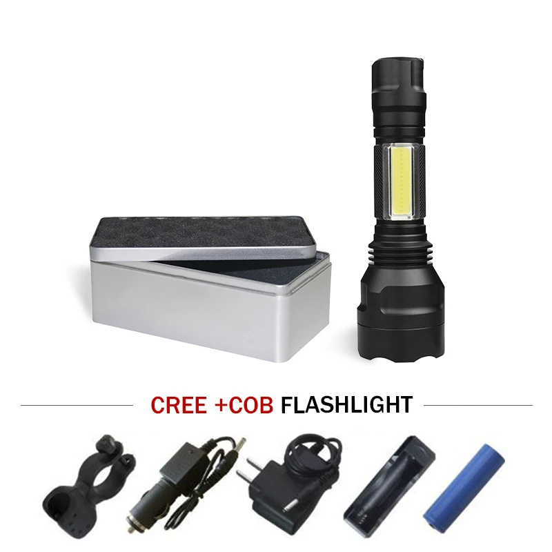 5000lm светодиодный фонарик CREE XML T6 + COB перезаряжаемый портативный тактический 5