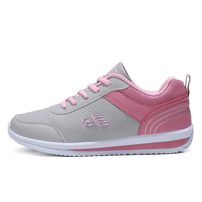 Size 35-41 New Fashion Tennis Shoes for Women Ultra-light Leather Blue Sneakers Gym Sport Shoes Tenis Feminino Basket Femme - Цвет: Gray Pink