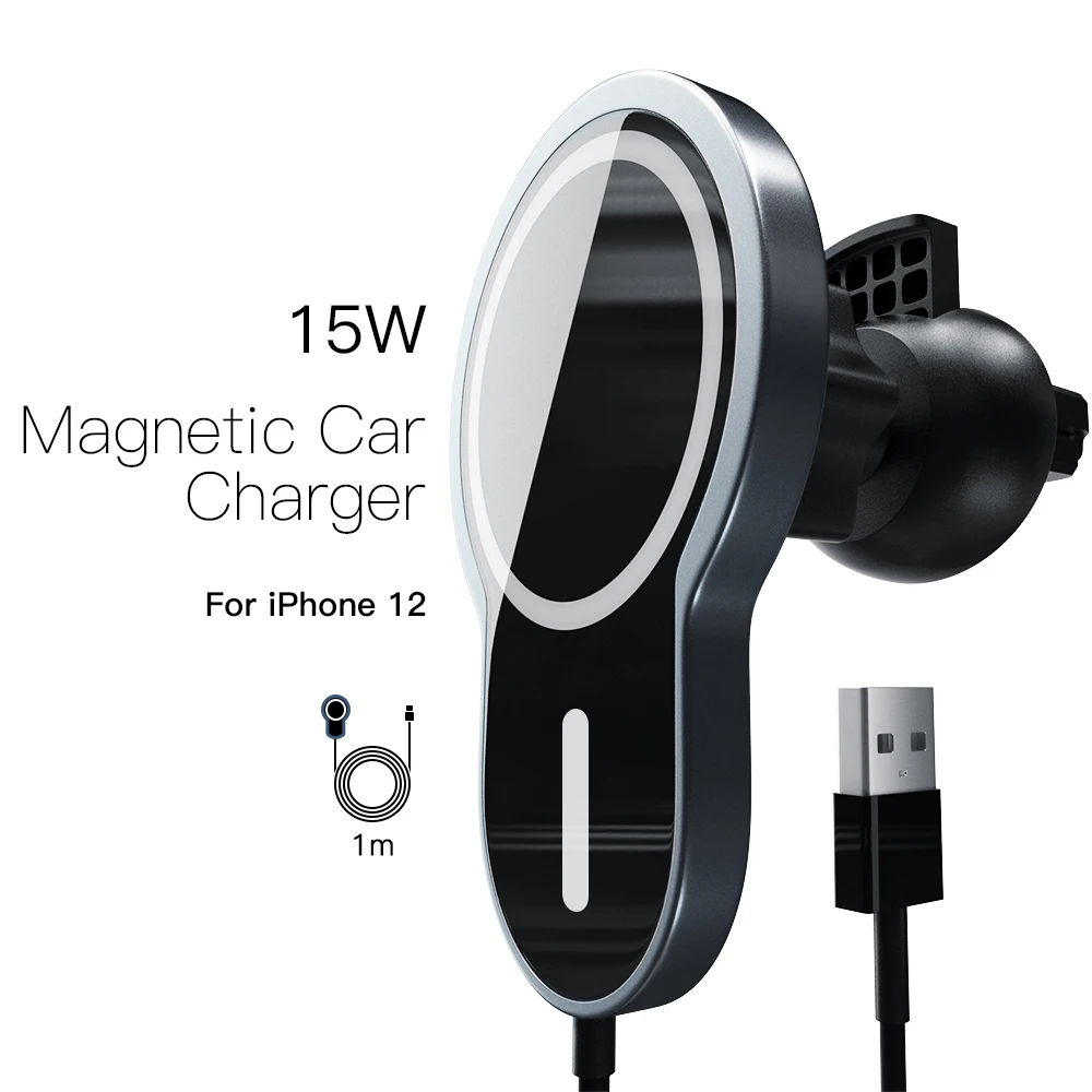 Magnetic Wireless Car Charger Qi-Certified 15W Fast Charging Air Vent Phone Holder Mount for iPhone 12 MagSafe/11 Pro Max/XR/XS