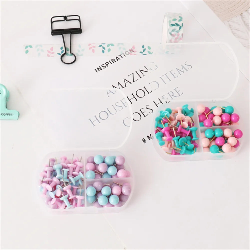 

66pcs Cute Colorful Push Pins Metal Map Thumb Tacks Bulletin Board Message Paper Fixed Needle Pins Office Binding Supplies