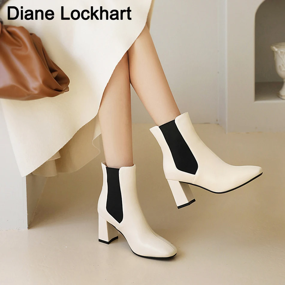 

2020 Chic Women Chelsea Boots PU Leather Autumn Winter Shoes Woman Spuare Toe Block Heels Ankle Boots Female Botas Zapatos Mujer