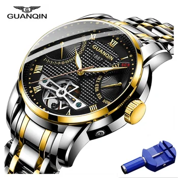 

Original GUANQIN Clock Men Watch Mechanical Waterproof Automatic Tourbillon Business Steel Mens Wristwatch Relogio Masculino New