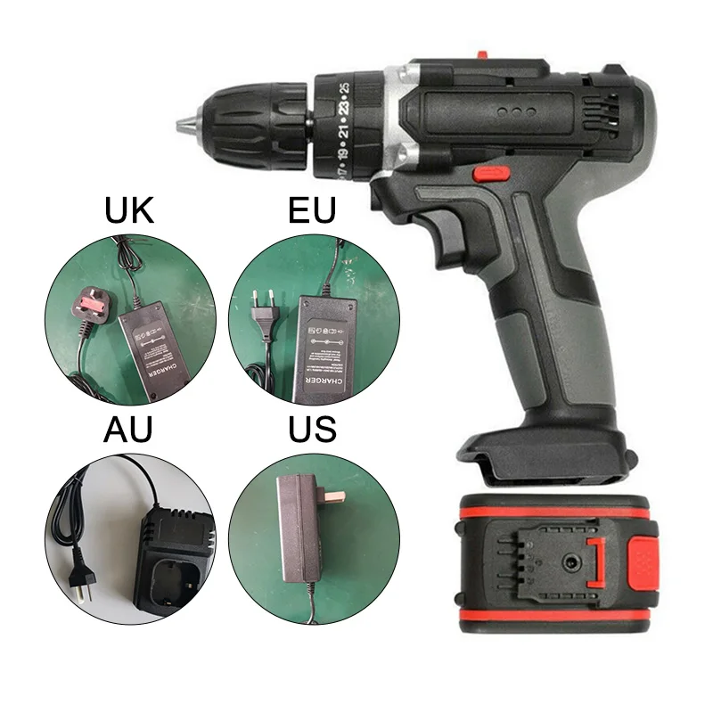 28нм Электрический Аккумуляторный ударный гайковерт, мощная дрель, светодиодный, 2 скорости с аккумулятором и зарядным устройством, 36 В, вилка для Великобритании/США/Австралии/ЕС