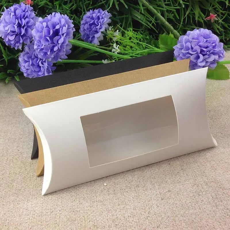 

Diy Pillow box White Wedding Favour Gift Box Baby Shower Packing Pillow box with Window Custom Logo 17.5*11*3.7cm
