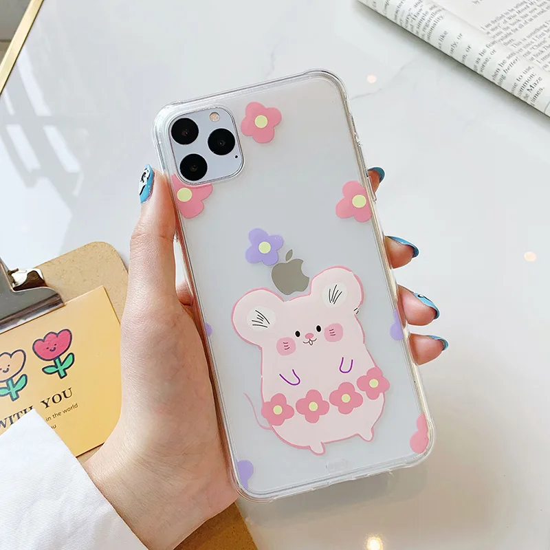Милый чехол для телефона с изображением цветка мышки для iphone 11Pro Xs MAX XR X 6 6s 7 8 plus 11 простой мягкий чехол из ТПУ - Цвет: 1